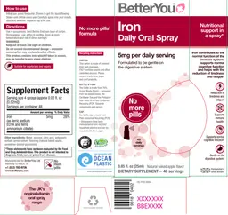 Label for Iron Daily Oral Spray Natural Baked Apple Flavor