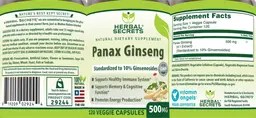 Label for Panax Ginseng 500 mg