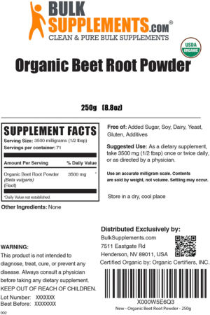 Label for Organic Beet Root Powder