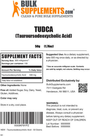 Label for TUDCA (Tauroursodeoxycholic Acid)