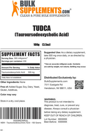 Label for TUDCA (Tauroursodeoxycholic Acid)