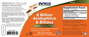 Label for 8 Billion Acidophilus & Bifidus