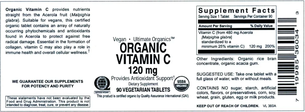 Label for Organic Vitamin C 120 mg