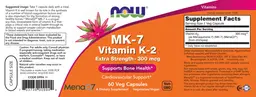 Label for MK-7 Vitamin K-2 Extra Strength - 300 mcg
