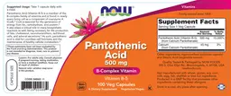 Label for Pantothenic Acid 500 mg