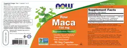 Label for Raw Maca 750 mg
