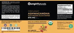 Label for Organic Ashwagandha 675 mg