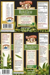 Label for Olive Leaf Complex Throat Spray Peppermint Flavor