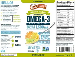 Label for Seriously Delicious High Potency Omega-3 Citrus Sorbet