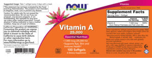 Label for Vitamin A 25,000 IU