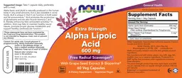 Label for Extra Strength Alpha Lipoic Acid 600 mg