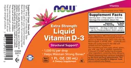 Label for Extra Strength Liquid Vitamin D-3 1,000 IU