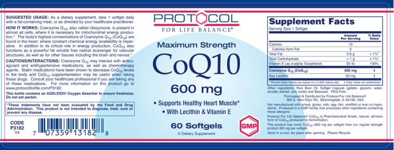 Label for Maximum Strength CoQ10 600 mg