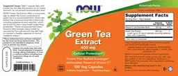 Label for Green Tea Extract 400 mg