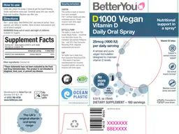 Label for D1000 Vegan Vitamin D Daily Oral Spray