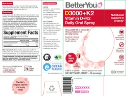 Label for D3000+ K2 Vitamin D+K2 Daily Oral Spray Natural Peppermint Flavor