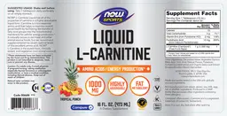 Label for Liquid L-Carnitine 1000 mg Tropical Punch