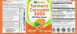 Label for Turmeric Curcumin 3000 mg