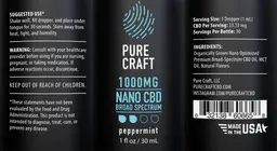 Label for Nano CBD Broad Spectrum Tincture 1000 mg Peppermint
