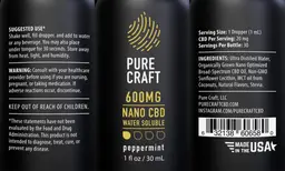 Label for Nano CBD Water Soluble Tincture 600 mg Peppermint