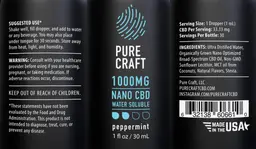 Label for Nano CBD Water Soluble Tincture 1000 mg Peppermint