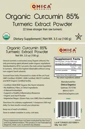Label for Organic Curcumin 85% Turmeric Extract Powder