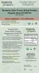 Label for Turmeric Juice Freeze Dried Powder, Organic