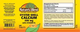 Label for Oyster Shell Calcium 500 mg