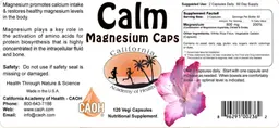 Label for Calm Magnesium Caps