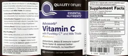 Label for Advasorb Vitamin C with PureWay-C and Milk Thistle