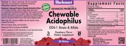 Label for Advanced Probiotics Chewable Acidophilus Raspberry Flavor
