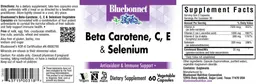 Label for Beta Carotene, C, E & Selenium