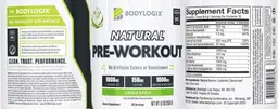 Label for Natural Pre-Workout Green Apple