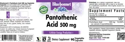 Label for Pantothenic Acid 500 mg