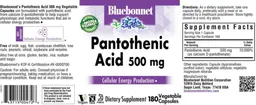 Label for Pantothenic Acid 500 mg