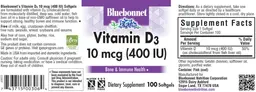 Label for Vitamin D3 10 mcg (400 IU)