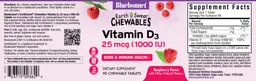 Label for Vitamin D3 25 mcg (1000 IU) Raspberry Flavor