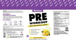 Label for Pre Workout Lemon Flavor