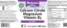 Label for Calcium Citrate Magnesium Vitamin D3