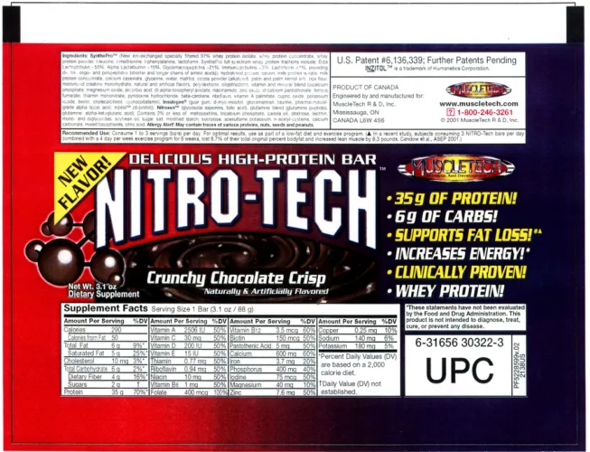 Label for Nitro-Tech Crunchy Chocolate Crisp