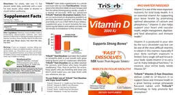 Label for Vitamin D 2000 IU Delicious Orange Pineapple Flavor