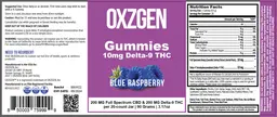 Label for Delta-9 THC 200 mg Gummies Blue Raspberry