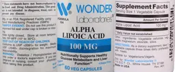 Label for Alpha Lipoic Acid 100 mg