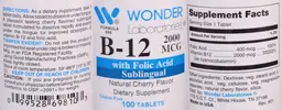 Label for B-12 2000 mcg with Folic Acid Natural Cherry Flavor