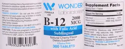 Label for B-12 2000 mcg with Folic Acid Sublingual Natural Cherry Flavor