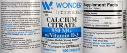 Label for Calcium Citrate 950 mg