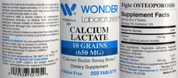Label for Calcium Lactate 10 Grains (650 mg)
