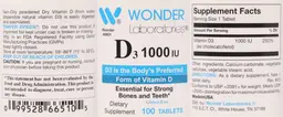 Label for D3 1000 IU