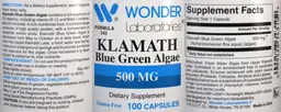 Label for Klamath Blue Green Algae 500 mg