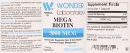 Label for Mega Biotin 5000 mcg
